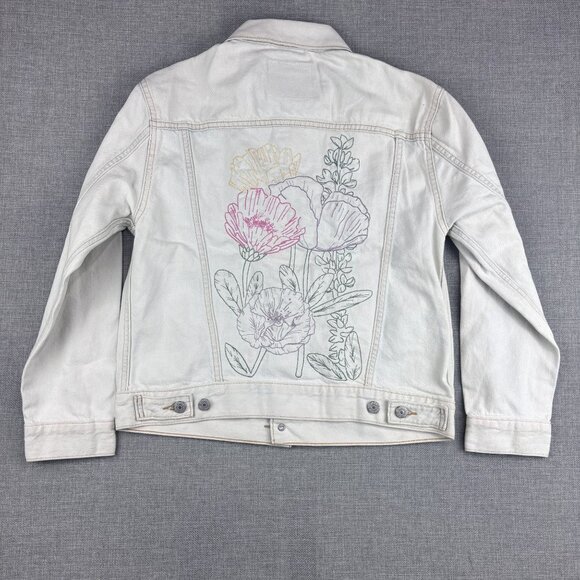 Levis Womens Ex-Boyfriend Trucker Jacket With Floral Back Embroidery Small, Whit - Picture 2 of 15